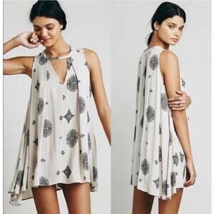 Free People Beige Medallion Boho Swing Mini Dress Size M Festival